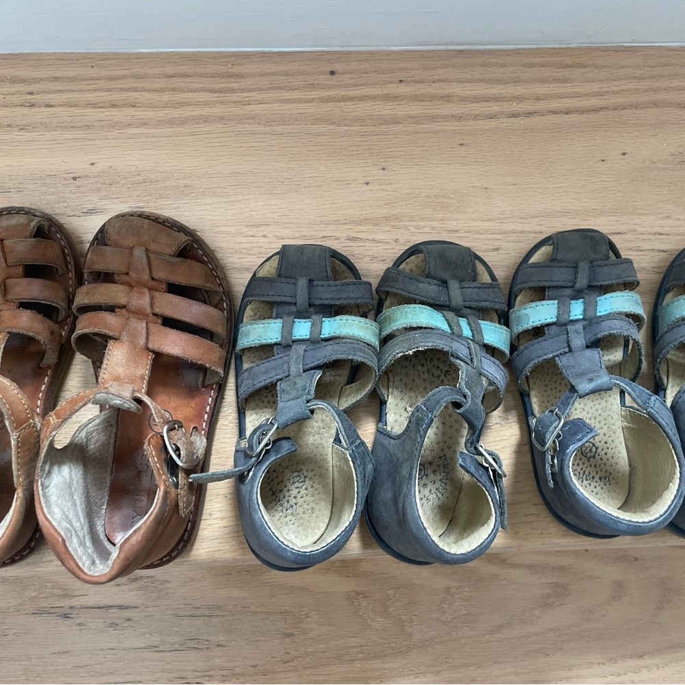 Kids Leather Sandals - Brown and Blue